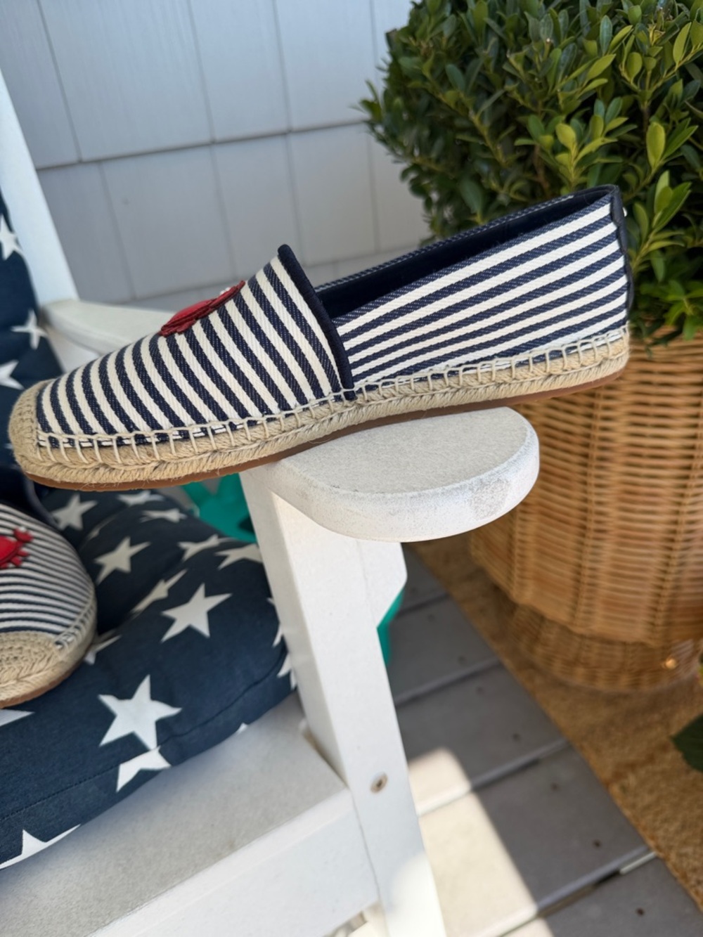 kate spade Navy and White Striped Slip-On Flats with Red Crab Embellishments - Picture 5 of 7